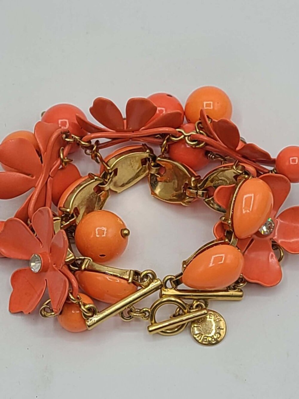 J Crew Orange Floral Beaded Bracelet with Toggle Clasp